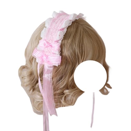 Mode Haarnadel Lolita Stirnband Schleife Spitze Haarband Französisch Maid Stirnband Kopfschmuck Lolita Haarschmuck for Frauen Mädchen(Pink) von CQCQC