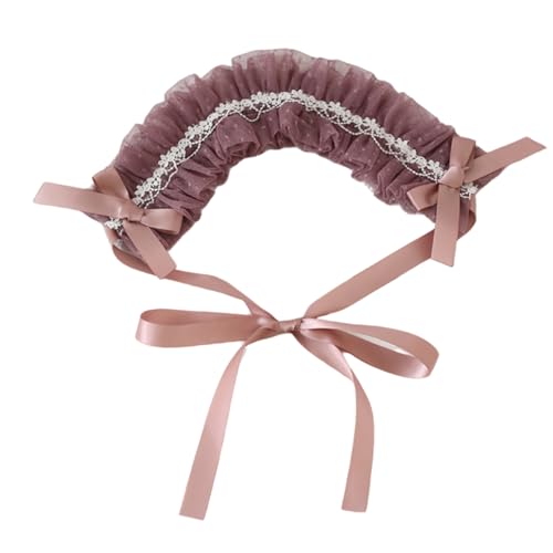 Mode Haarnadel Lolita Zubehör Spitze Lolita Stirnband Mädchen Haarschmuck Lolita Maid Kopfschmuck for Cosplay Party(Light Brown) von CQCQC