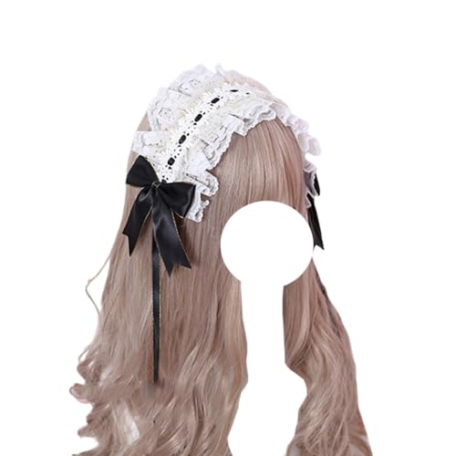 Mode Haarnadel Mädchen Spitze Lolita Stirnband Band Schleife Maid Kopfbedeckungen Anime Cosplay Haar Zubehör for Geburtstagsgeschenke(Black) von CQCQC
