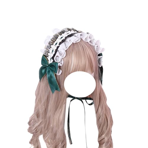 Mode Haarnadel Mädchen Spitze Lolita Stirnband Band Schleife Maid Kopfbedeckungen Anime Cosplay Haar Zubehör for Geburtstagsgeschenke(Dark Green) von CQCQC