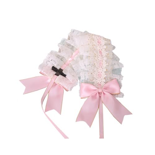 Mode Haarnadel Mädchen Spitze Lolita Stirnband Band Schleife Maid Kopfbedeckungen Anime Cosplay Haar Zubehör for Geburtstagsgeschenke(Light Pink) von CQCQC