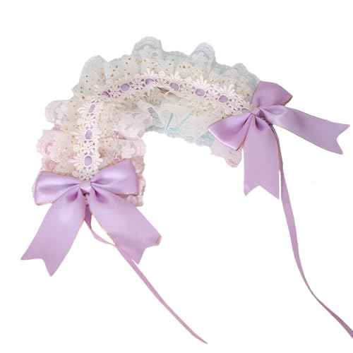 Mode Haarnadel Mädchen Spitze Lolita Stirnband Band Schleife Maid Kopfbedeckungen Anime Cosplay Haar Zubehör for Geburtstagsgeschenke(Light Purple) von CQCQC