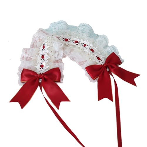 Mode Haarnadel Mädchen Spitze Lolita Stirnband Band Schleife Maid Kopfbedeckungen Anime Cosplay Haar Zubehör for Geburtstagsgeschenke(Red) von CQCQC