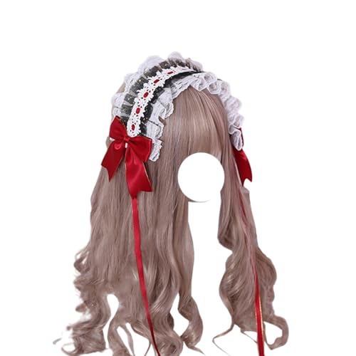 Mode Haarnadel Mädchen Spitze Lolita Stirnband Band Schleife Maid Kopfbedeckungen Anime Cosplay Haar Zubehör for Geburtstagsgeschenke(Wine Red) von CQCQC
