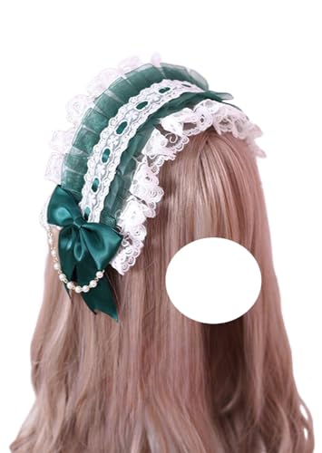 Mode Haarnadel Schleife Spitze Stirnband Lolita Mode Maid Haarband Perlenketten Kopfschmuck Mädchen Lolita Kleid Haarschmuck(Dark Green) von CQCQC