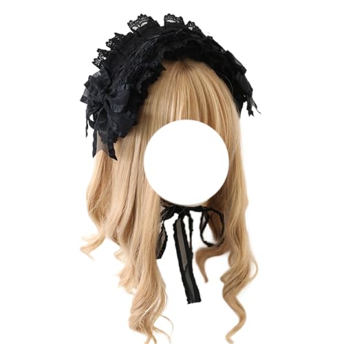 Mode Haarnadel Schwarz Lolita Kopfschmuck Frauen Mädchen Gothic Spitze Schleife Haarschmuck Maid Kopfschmuck for Cosplay Maskerade Party von CQCQC