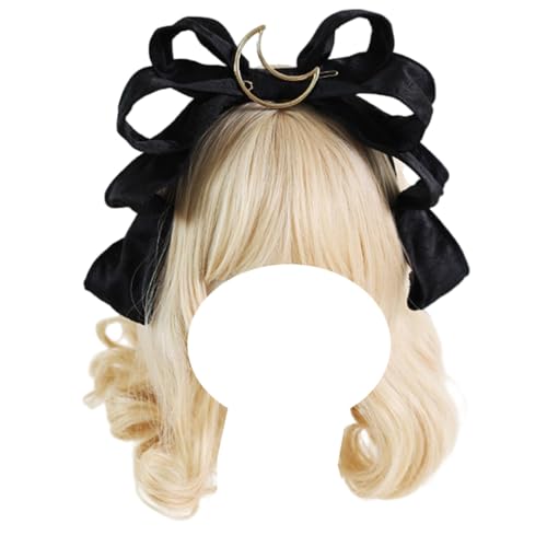 Mode Haarnadel Stoff Schleife Stirnband Frauen große Schleife Kopf Hoop Kopfbedeckungen Lolita Haarschmuck for Mädchen Prom Tea Party(Black) von CQCQC