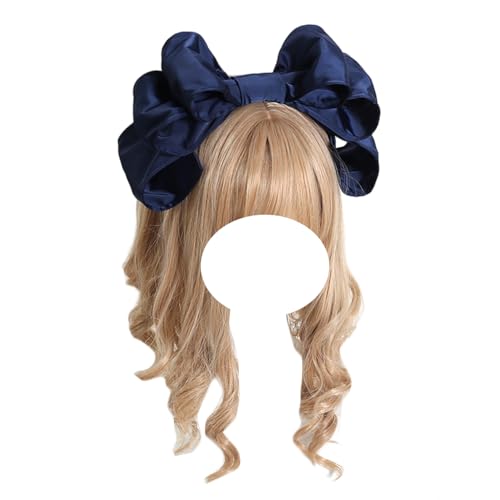 Mode Haarnadel Stoff Schleife Stirnband Frauen große Schleife Kopf Hoop Kopfbedeckungen Lolita Haarschmuck for Mädchen Prom Tea Party(Deep Blue 1) von CQCQC
