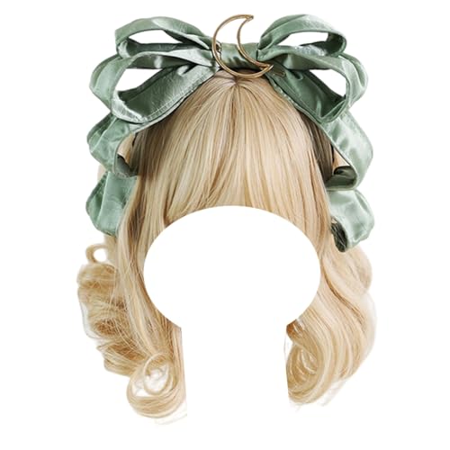 Mode Haarnadel Stoff Schleife Stirnband Frauen große Schleife Kopf Hoop Kopfbedeckungen Lolita Haarschmuck for Mädchen Prom Tea Party(Green) von CQCQC