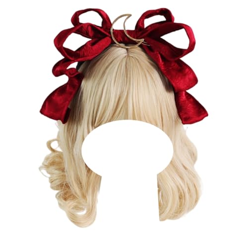 Mode Haarnadel Stoff Schleife Stirnband Frauen große Schleife Kopf Hoop Kopfbedeckungen Lolita Haarschmuck for Mädchen Prom Tea Party(Red) von CQCQC