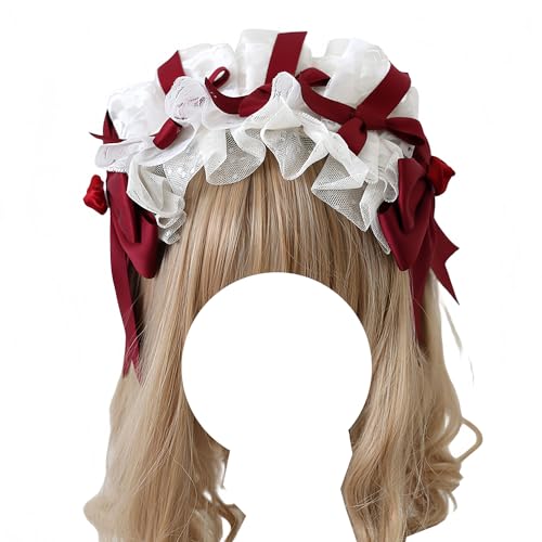 Mode Haarnadel Weinrot Lolita Spitze Kopfschmuck Frauen Französisch Maid Kopfschmuck Vintage Stil Kopfbedeckung Haarschmuck(Head Hoop) von CQCQC