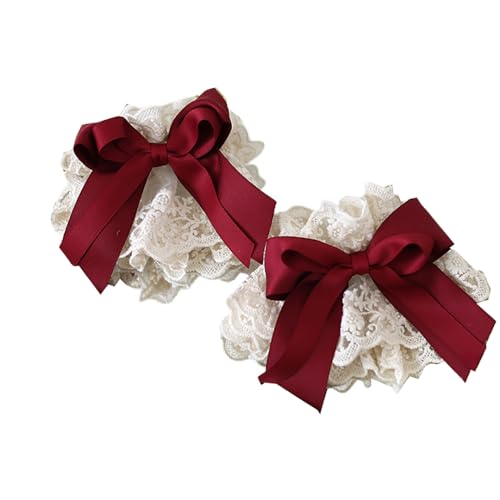 Mode Haarnadel Weinrot Lolita Spitze Kopfschmuck Frauen Französisch Maid Kopfschmuck Vintage Stil Kopfbedeckung Haarschmuck(Sleeves) von CQCQC