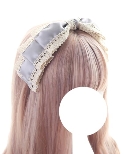 Mode Haarnadel handgemachte Schleife Stirnband Mädchen große Schleife Haarband Frauen Kopfschmuck Lolita Haarschmuck for Party(Gray) von CQCQC