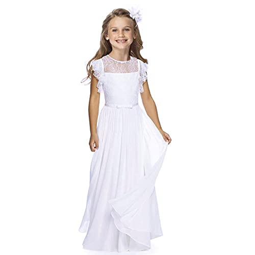 CQDY Blumenmädchen Kleider für Hochzeiten Mädchen Blume Spitze Kleid Blumenkleid Festzug Brautjungfer Taufe mit großer Schleife 2-13 Jahre, weiß, 4-5 Jahre von CQDY