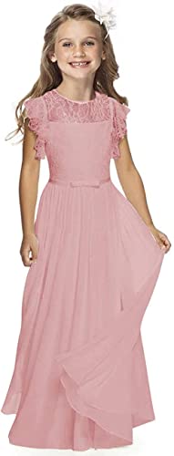 CQDY Blumenmädchenkleider für Hochzeit Mädchen Blumenspitze Kleid Blumenkleid Festzug Brautjungfer Taufe mit großer Schleife 2-13 Jahre, rose, 4-5 Jahre von CQDY