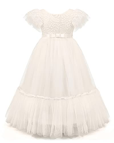 CQDY Blumenmädchen Kleider Tüll Puffy Party Ärmellos Brautjungfer Spitze Abschlussball Festzug Kleider Hochzeit Geburtstag Weihnachten Party, Ivory2, 10-11 Jahre von CQDY