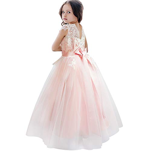 CQDY Blumenmädchenkleider Tüll Puffy Party Sleeveless Brautjungfer Spitze Abschlussball Pageant Kleider Hochzeit Geburtstag Weihnachtsfeier (10-11 Jahre, Rosa) von CQDY