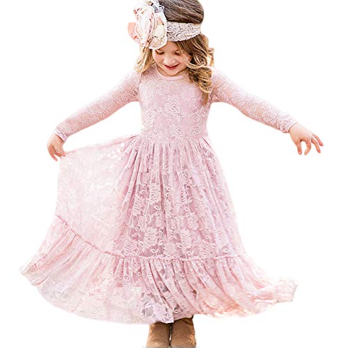 CQDY Prinzessin Spitzenkleid für Mädchen Hochzeit Blumen Kleid Partykleid mit großen Bogen, Rosa, 12-13 Jahre von CQDY