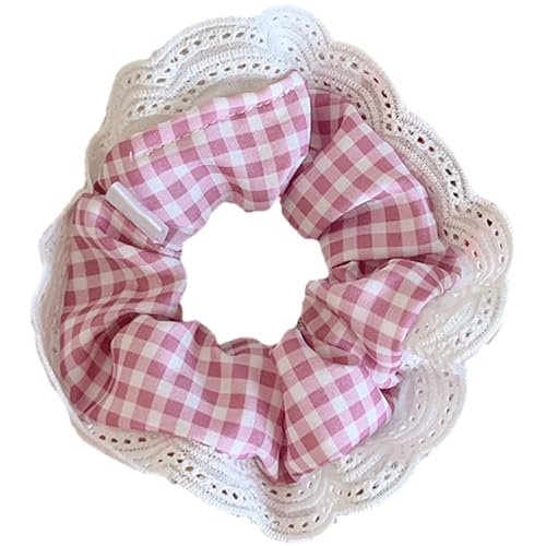Aufwändiger Spitzen-Haargummi für Damen, Pferdeschwanz-Halter, Scrunchies, kariertes Haarseil, Haargummi, Zubehör, Haargummis für dünnes Haar, keine Schäden von CQEAZ