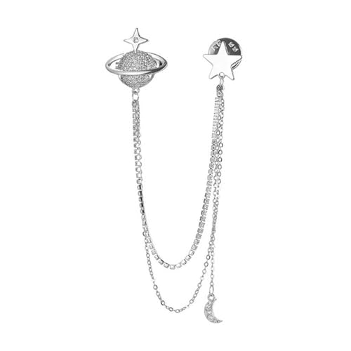CQEAZ Anspruchsvolle Kristall-Mond-Planeten-Anstecknadel für Herren, Strass-Halsband-Accessoire mit hängender Kette, Brosche, Quasten-Brosche von CQEAZ