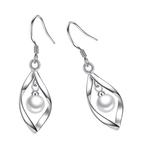 CQEAZ Elegante gedrehte Perlen-Tropfen-Ohrringe mit Zirkonia-Akzent, Ohrhänger für modebewusste Frauen, baumelnde Ohrringe, approx.3.3cm/1.3inches, Metall, Legierung von CQEAZ