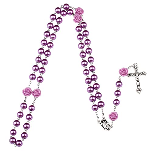 CQEAZ Katholische Rosenkranz-Halsketten, Rosenperlen, religiöser Schmuck, Gebet, Unisex, Damen, Kreuzigung, Halsketten für Herren, Glasperlen von CQEAZ