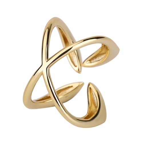 CQEAZ Linien gekreuzte geometrische Ringe verstellbar für modische Frauen und Trendsetter Persönlichkeit Temperament Zubehör Offener Ring, Opening, Kupfer, Kupfer von CQEAZ