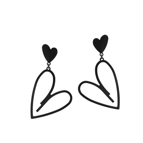 CQEAZ Ohrstecker, hohl, Herzanhänger, Vintage, moderner Stil, Ohrschmuck, modischer Statement-Schmuck für Frauen, Herz-Ohrstecker, Schwarz von CQEAZ