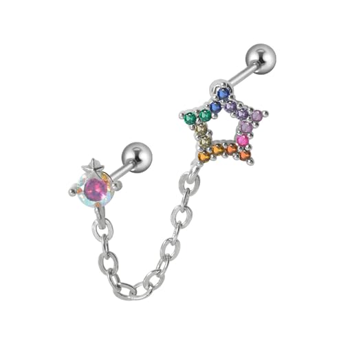 CQEAZ Tragus-Ohrring mit bunten Zirkonia-Steinen für Damen, Approx. 0.8x6x3mm/0.03X0.23X0.11inches, Edelstahl + Kupfer + Zirkon, Edelstahl + Kupfer + Zirkon von CQEAZ