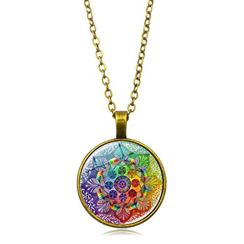 Blume des Lebens Mandala Halskette für Damen Herren mit Anhänger,Lebensblume Kette für Frauen,CQHODFYA Schmuck Geschenkidee,Heilige Geometrie Halskette mit 18"+2" Verlängerung-Mit Schmuckschachtel von CQHODFYA