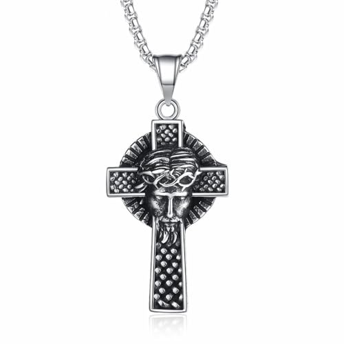 CQHODFYA Christliche Jesus Kreuz Halskette für Herren Damen,Edelstahl Kette mit Jesus Kreuz Anhänger, Schmuck Geschenk,Religiöse Kette Silber 23.6" mit Geschenkbox von CQHODFYA