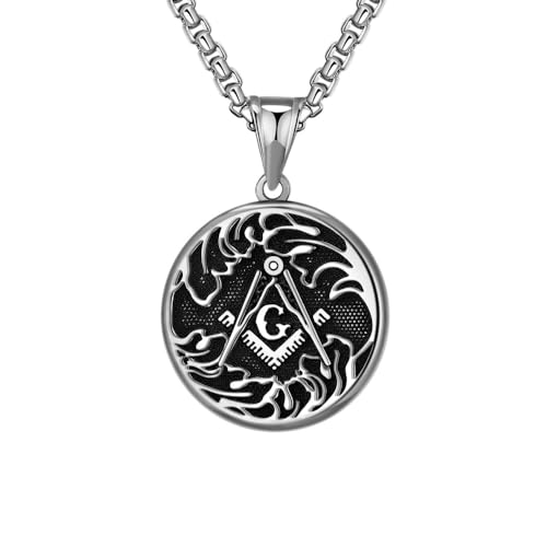 CQHODFYA Freimaurer Halskette für Herren Damen,Edelstahl Kette mit Freimaurerei Symbol Anhänger, Schmuck Geschenk,Kette Silber 23.6" mit Geschenkbox von CQHODFYA