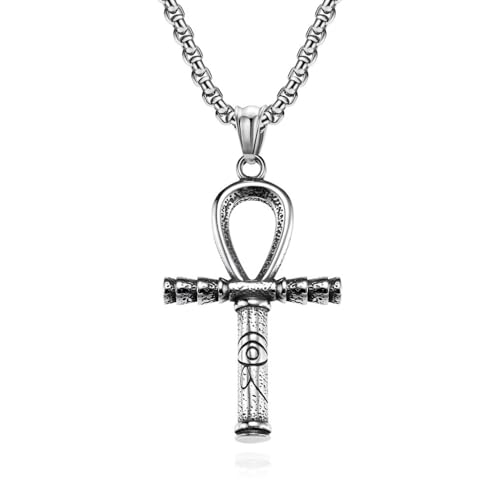 CQHODFYA Koptisches Ankh Kreuz Halskette für Herren Damen,Edelstahl Kette mit Ägyptisches Ankh Kreuz Anhänger, Schmuck Geschenk,Religiöse Kette Silber 23.6" mit Geschenkbox von CQHODFYA