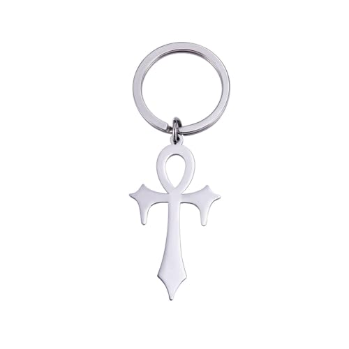 CQHODFYA Koptisches Ankh Kreuz Schlüsselanhänger,Ägyptisches Schlüsselbund mit Schlüsselring aus Edelstahl für Herren Damen,Schlüsselhalter Silber mit Geschenkbox von CQHODFYA