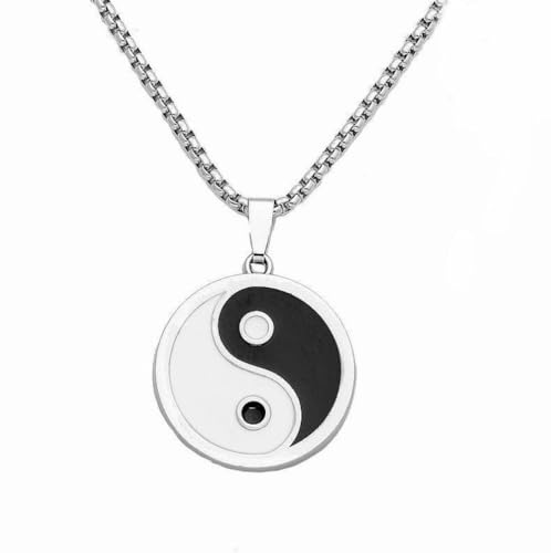 CQHODFYA Yin Yang Halskette für Herren Damen,Edelstahl Kette mit Tai Chi Anhänger, Schmuck Geschenk,Religiöse Kette Silber 23.6" -Mit Schmuckschachtel von CQHODFYA