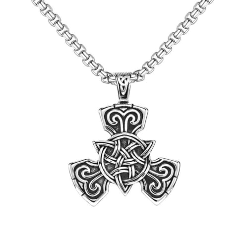 CQHODFYA Irischer Keltischer Knoten Halskette für Herren Damen,Edelstahl Kette mit Trinity Knoten Anhänger, Schmuck Geschenk,Religiöse Kette Silber 23.6"-Mit Schmuckschachtel von CQHODFYA