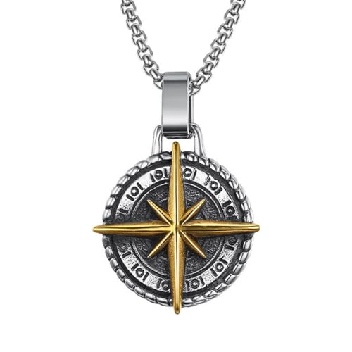 CQHODFYA Kompass Halskette für Herren Damen,Edelstahl Kette mit Kompass Anhänger, Schmuck Geschenk,Religiöse Kette Silber 23.6" mit Geschenkbox von CQHODFYA