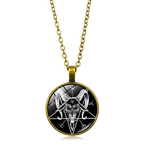 Satanisches Baphomet Halskette für Damen Herren mit Anhänger,Satan Ziegenkopf Kette,CQHODFYA Schmuck Geschenkidee,Satanic Baphomet Schutz Halskette mit 18" Kette+2" Verlängerung-Mit Schmuckschachtel von CQHODFYA