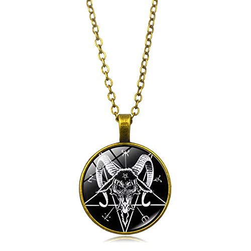 CQHODFYA Satanisches Baphomet Halskette für Damen Herren mit Anhänger,Satan Ziegenkopf Kette, Schmuck Geschenkidee,Satanic Baphomet Schutz Halskette mit 18" Kette+2" Verlängerung-Mit Schmuckschachtel von CQHODFYA