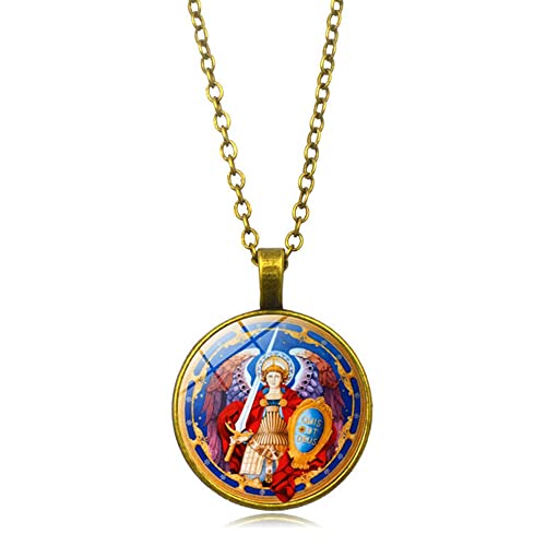 St Michael Halskette für Herren Damen mit Anhänger,Erzengel Saint Michael Kette für Männer Frauen,CQHODFYA Schmuck Geschenkidee,Spirituelle Halskette mit 18" Kette+2"Verlängerung-Mit Schmuckschachtell von CQHODFYA