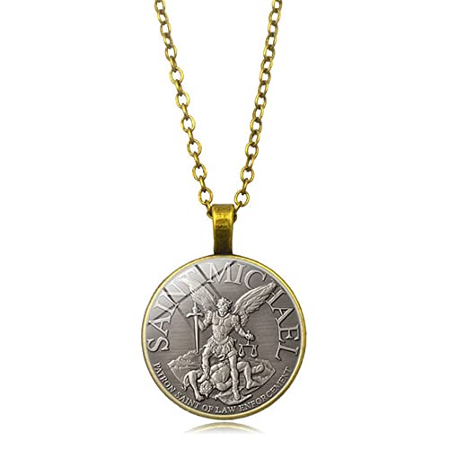 St Michael Halskette für Herren Damen mit Anhänger,Saint Michael Erzengel Kette für Männer Frauen,CQHODFYA Schmuck Geschenkidee,Religiöse Halskette mit 18" Kette+2" Verlängerung-Mit Schmuckschachtell von CQHODFYA