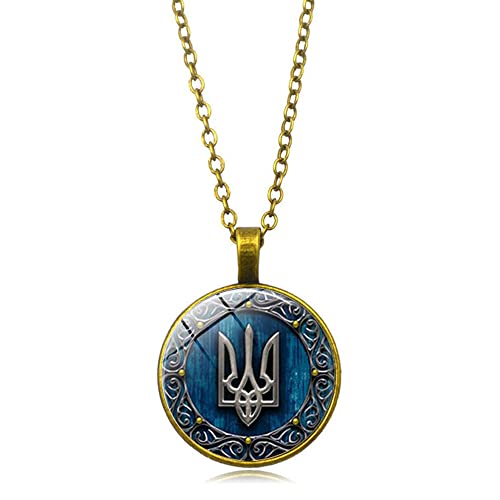 Tryzub Ukrainischer Dreizack Halskette für Herren Damen mit Anhänger,Nationale Symbole der Ukraine Kette,CQHODFYA Schmuck Geschenkidee,Religiöse Halskette mit 18"+2" Verlängerung -Mit Schmuckschachtel von CQHODFYA