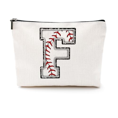 Baseball-Geschenke, Make-up-Tasche, Monogramm-Kosmetiktasche, Buchstabe F, Reißverschluss, Baseball-Zubehör für Mädchen, Frauen, Baseballspieler, Trainer, Freunde, Baseballsachen, Abschlussfeier, von CQM