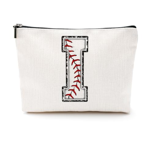 Baseball-Geschenke, Make-up-Tasche, Monogramm-Kosmetiktasche, Buchstabe I, Reißverschluss, Baseball-Zubehör für Mädchen, Frauen, Baseballspieler, Trainer, Freunde, Baseballsachen, Abschlussfeier, von CQM