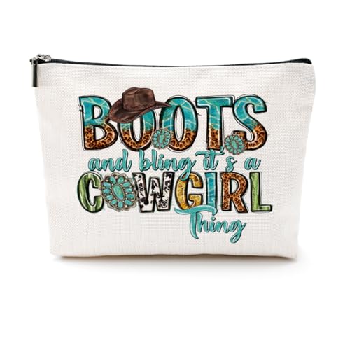 CQM Cowgirl-Make-up-Tasche, Western-Geschenke für Frauen, Cowgirl-Geschenke, rosa Geschenke, Landmädchen-Geschenke, adrette Make-up-Tasche, Country-Musik-Geschenke, Western-Kosmetiktasche, Mehrfarbig von CQM