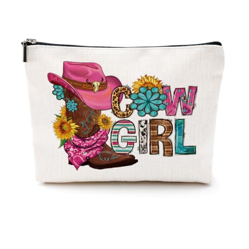 CQM Cowgirl-Make-up-Tasche, Western-Geschenke für Frauen, Cowgirl-Geschenke, rosa Geschenke, Landmädchen-Geschenke, adrette Make-up-Tasche, Country-Musik-Geschenke, Western-Kosmetiktasche, Mehrfarbig von CQM