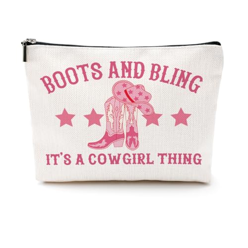 CQM Western-Geschenke für Frauen, Cowgirl-Geschenke, Cowgirl-Make-up-Tasche, rosa Geschenke, Landmädchen-Geschenke, adrette Make-up-Tasche, Country-Musik-Geschenke, Western-Kosmetiktasche, Mehrfarbig, von CQM