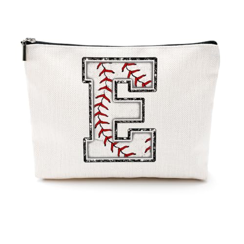 Softball-Geschenktasche mit Initiale, Monogramm-Buchstabe A-Z, Kosmetiktasche für Mädchen, Frauen, Softballspieler, Trainerliebhaber, Weiss/opulenter Garten, 9.6 x 7.4 inches, E von CQM