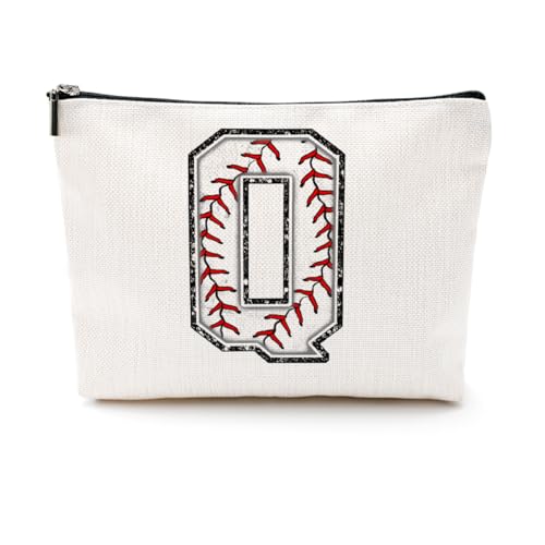 Softball-Geschenktasche mit Initiale, Monogramm-Buchstabe A-Z, Kosmetiktasche für Mädchen, Frauen, Softballspieler, Trainerliebhaber, Weiss/opulenter Garten, 9.6 x 7.4 inches, Frage: von CQM