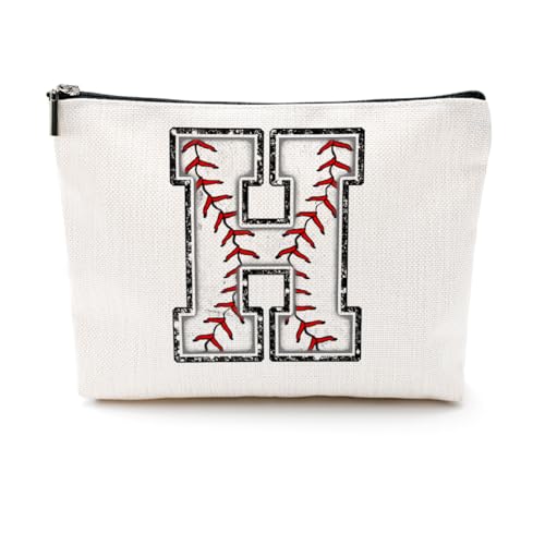 Softball-Geschenktasche mit Initiale, Monogramm-Buchstabe A-Z, Kosmetiktasche für Mädchen, Frauen, Softballspieler, Trainerliebhaber, Weiss/opulenter Garten, 9.6 x 7.4 inches, Höhe: von CQM